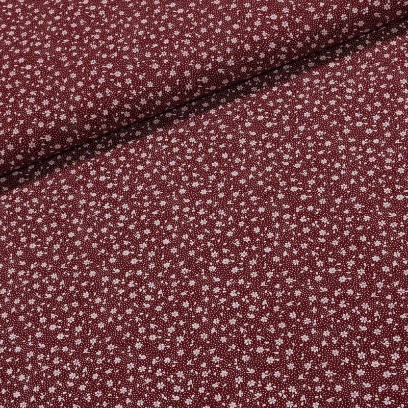 Bavlněné plátno Valerie VA002/15 bílé květinky na bordó, š.160cm (látka v metráži)