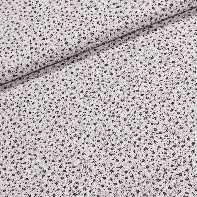 Bavlněné plátno Valerie VA003/26 hnědé květinky na bílé, š.160cm (látka v metráži)