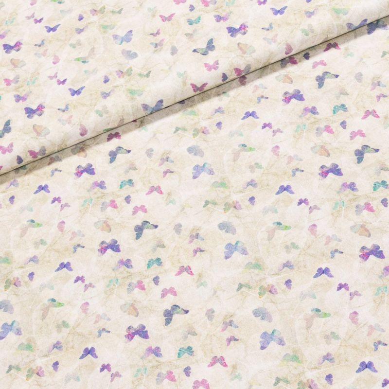 Bavlněné plátno 21 PURPURA, fialoví motýlci, š.150cm (látka v metráži)