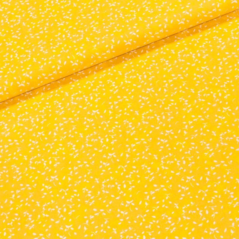 Bavlněné plátno 33540702/126, bílé lístečky na žluté, š.147cm (látka v metráži)
