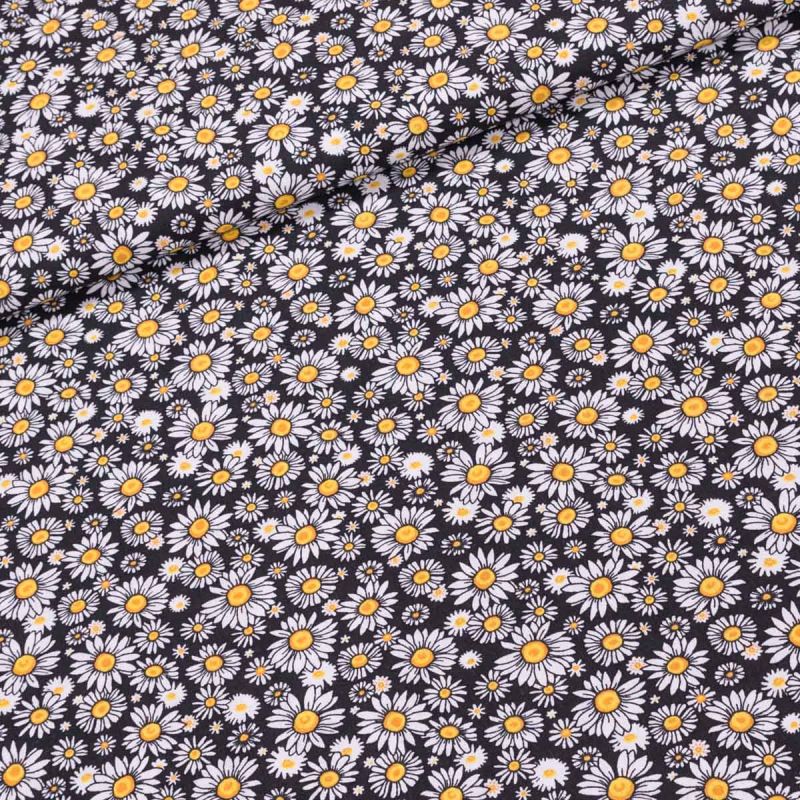 Bavlněné plátno 4924/006, kopretinky na černé, š.160cm (látka v metráži)