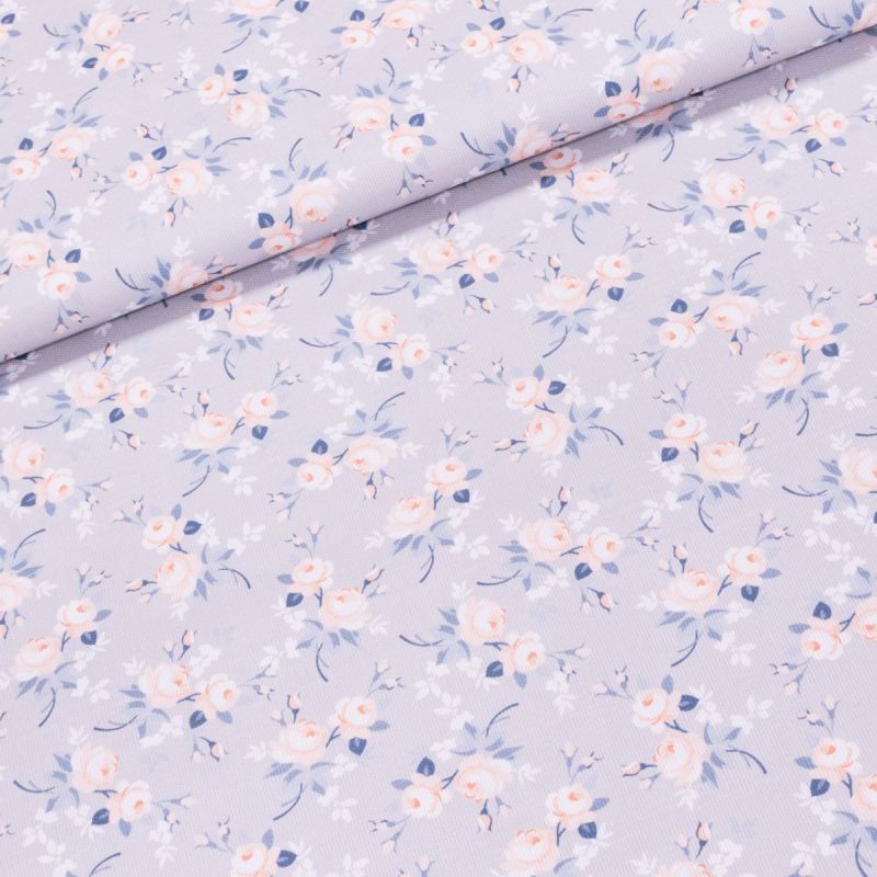 Bavlněné plátno ABBIE 801, oranžové růžičky na šedé, š.140cm (látka v metráži)