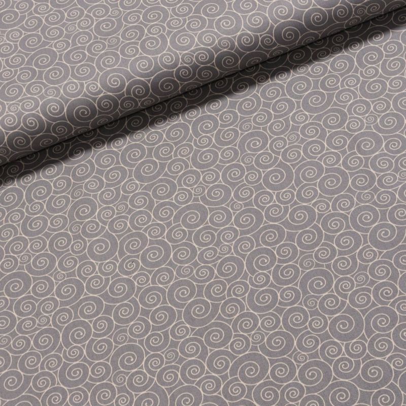 Bavlněné plátno / bavlněný satén 213254/215, smetanové spirálky na šedé, š.155cm (látka v metráži)