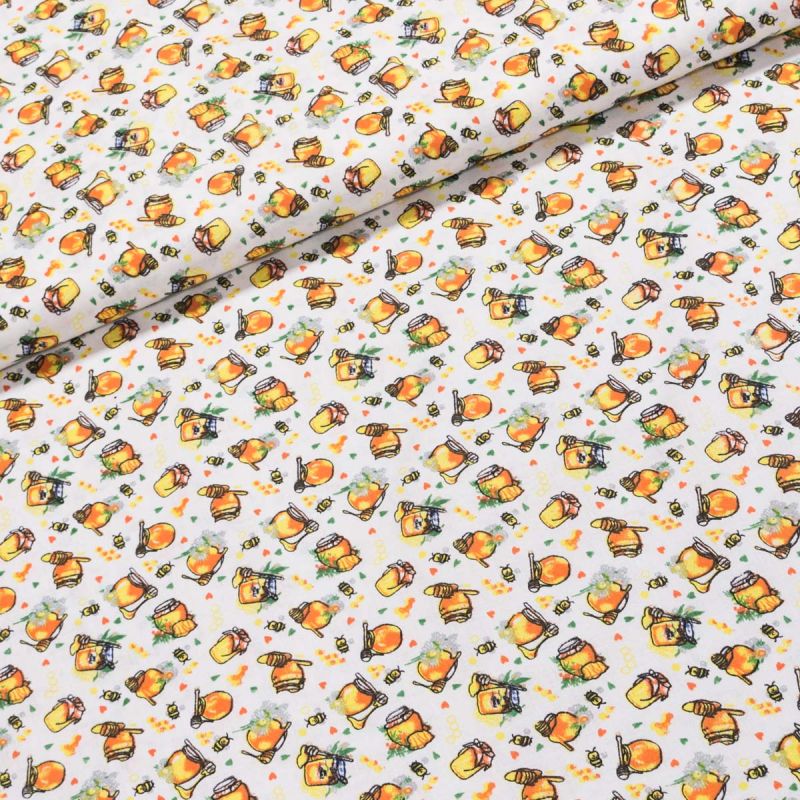 Bavlněné plátno dětské 103000, včelky a med, žlutá š.140cm (látka v metráži)