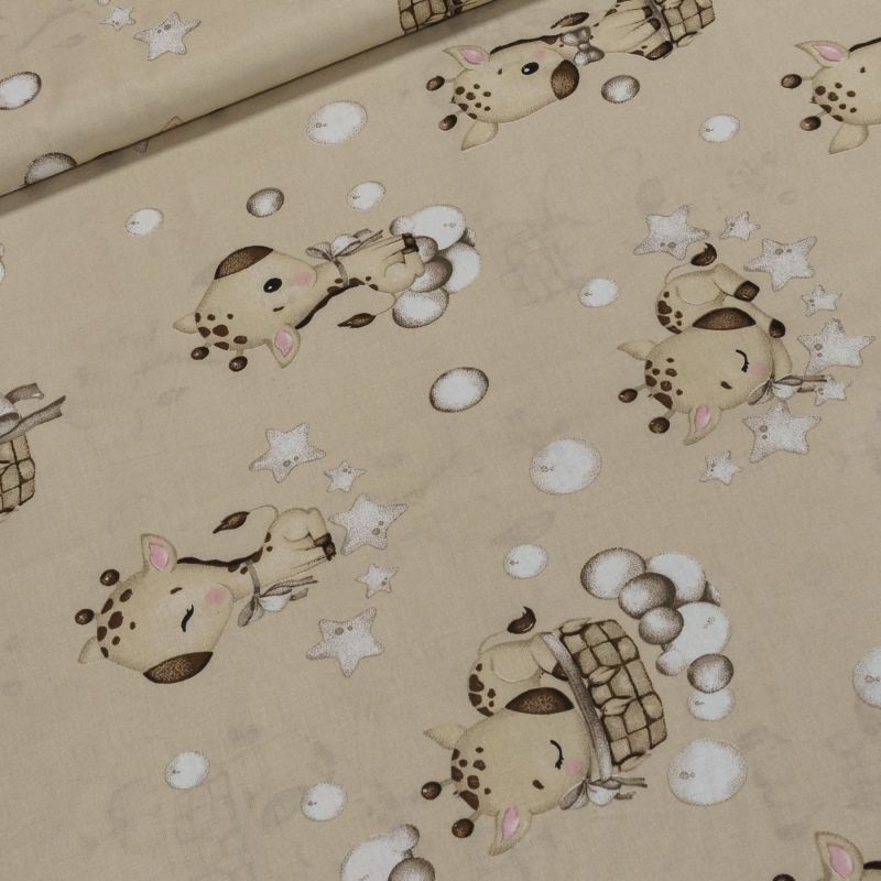 Bavlněné plátno dětské 303001/221, žirafky na béžové, š.160cm (látka v metráži)