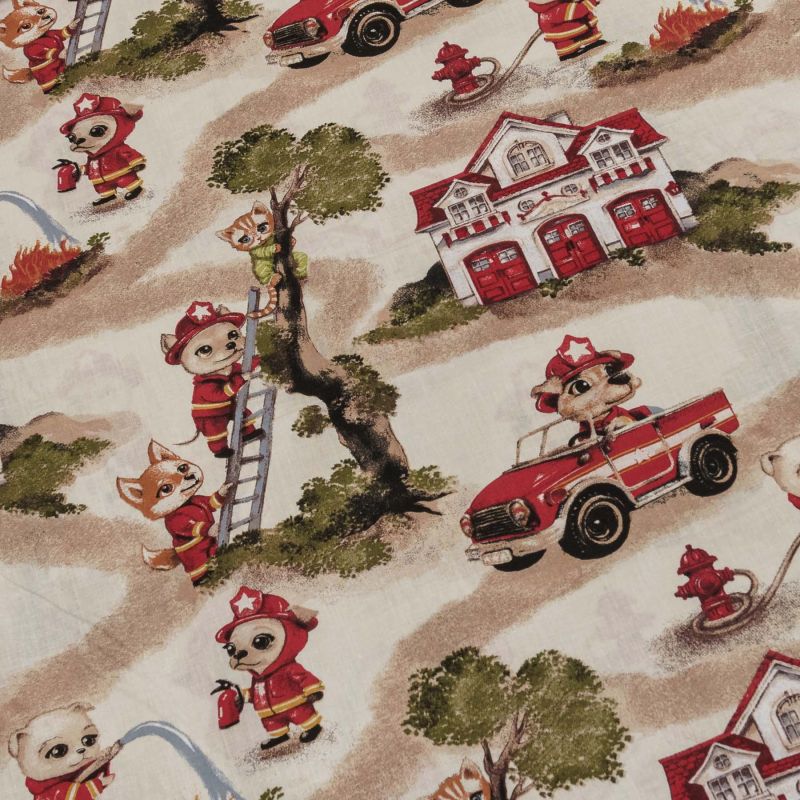 Bavlněné plátno dětské 303001/243, pejsci hasiči na béžové, š.160cm (látka v metráži)