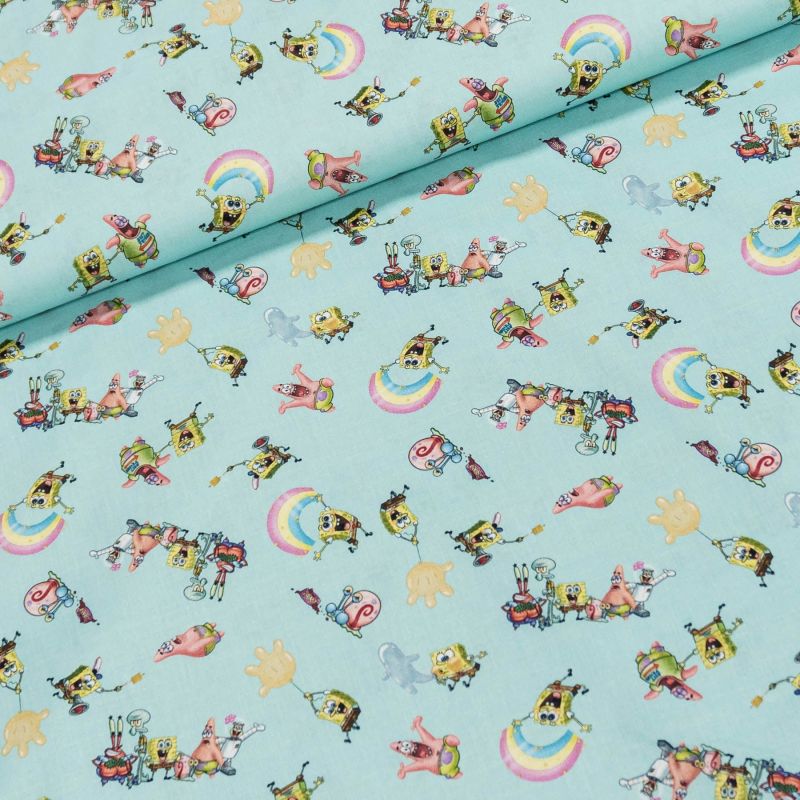 Bavlněné plátno dětské 7030, SPONGE BOB na modré, š.150cm (látka v metráži)
