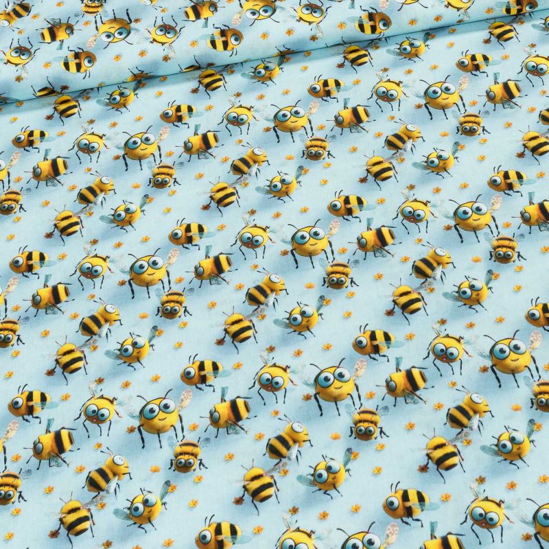 Bavlněné plátno dětské C4252/2 AZUL, čmeláci na modré, š.155cm (látka v metráži)