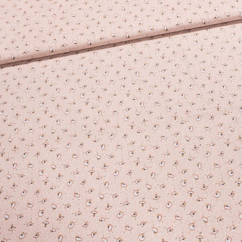 Bavlněné plátno dětské EMA baletky na růžové, š.140cm (látka v metráži)