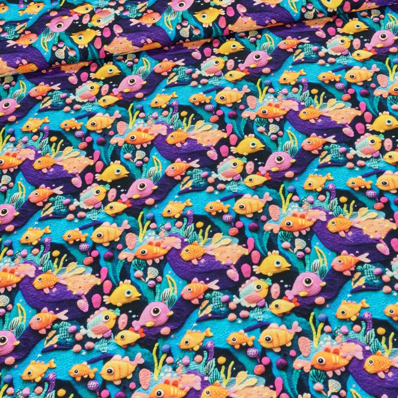 Bavlněné plátno dětské TREND 60 MULTI, rybičky v moři, modrá, š.155cm (látka v metráži)