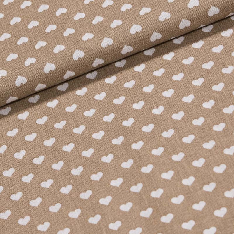 Bavlněné plátno bílá srdíčka na béžové, š.140cm (látka v metráži)