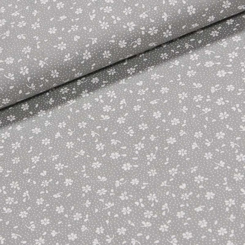 Bavlněné plátno Valerie VA002/07 bílé květinky na šedé, š.160cm (látka v metráži)
