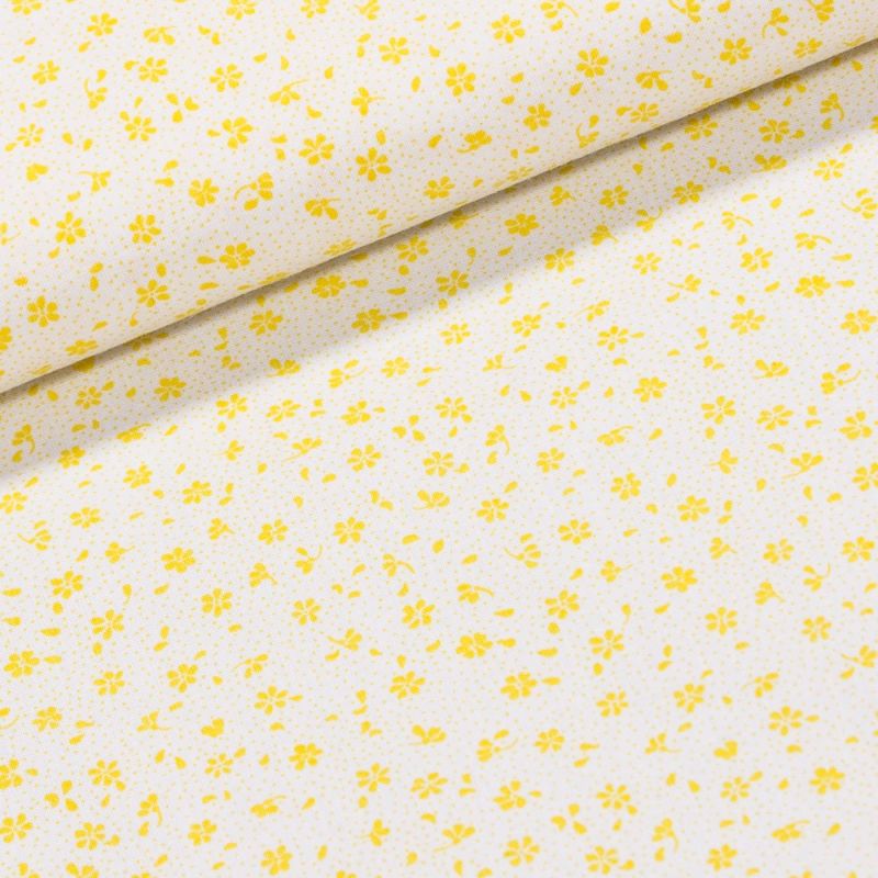Bavlněné plátno Valerie VA003/34 žluté květinky na bílé, š.160cm (látka v metráži)