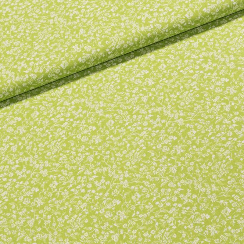 Bavlněné plátno N558 bílé květinky na zelené, š.150cm (látka v metráži)