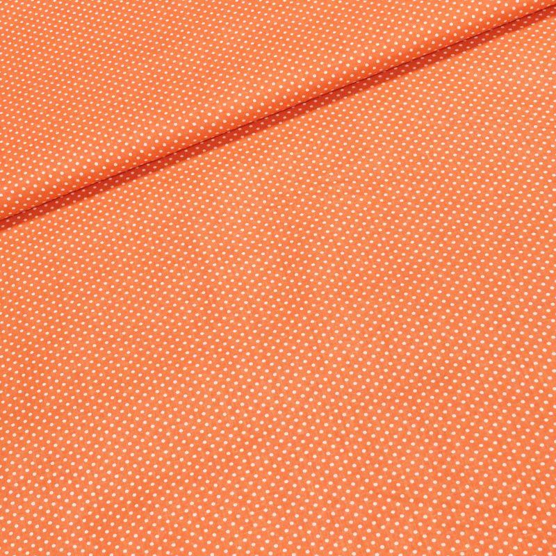 Bavlněné plátno POLO bílý puntík na oranžové, š.140cm (látka v metráži)