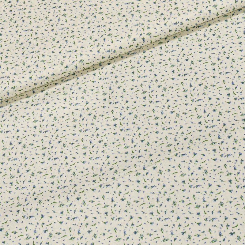 Bavlněné plátno POLO modrý kvítek na krémové, š.140cm (látka v metráži)