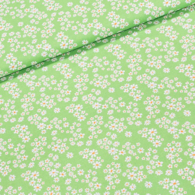 Bavlněné plátno TREND 5 VERDE, bílé kytičky na jarní zelené, š.150cm (látka v metráži)