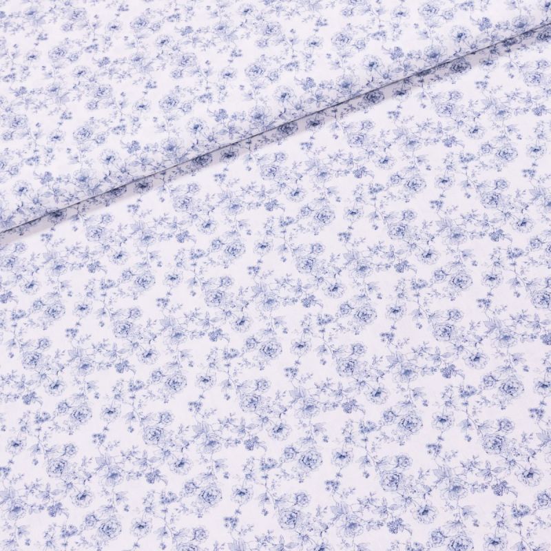 Bavlněné plátno TREND A DIANI-B 2 AZUL, modré květinky na bílé, š.150cm (látka v metráži)