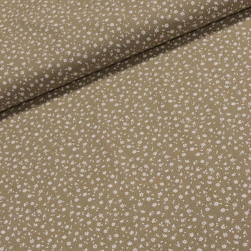 Bavlněné plátno Valerie VA002/04 bílé květinky na béžové, š.160cm (látka v metráži)