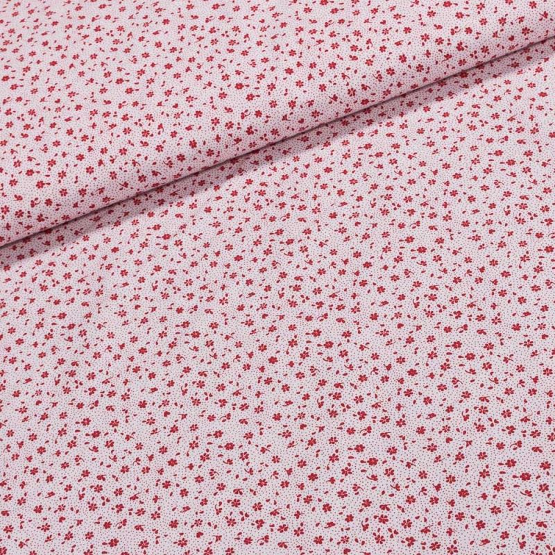 Bavlněné plátno Valerie VA003/01 červené květinky na bílé, š.160cm (látka v metráži)