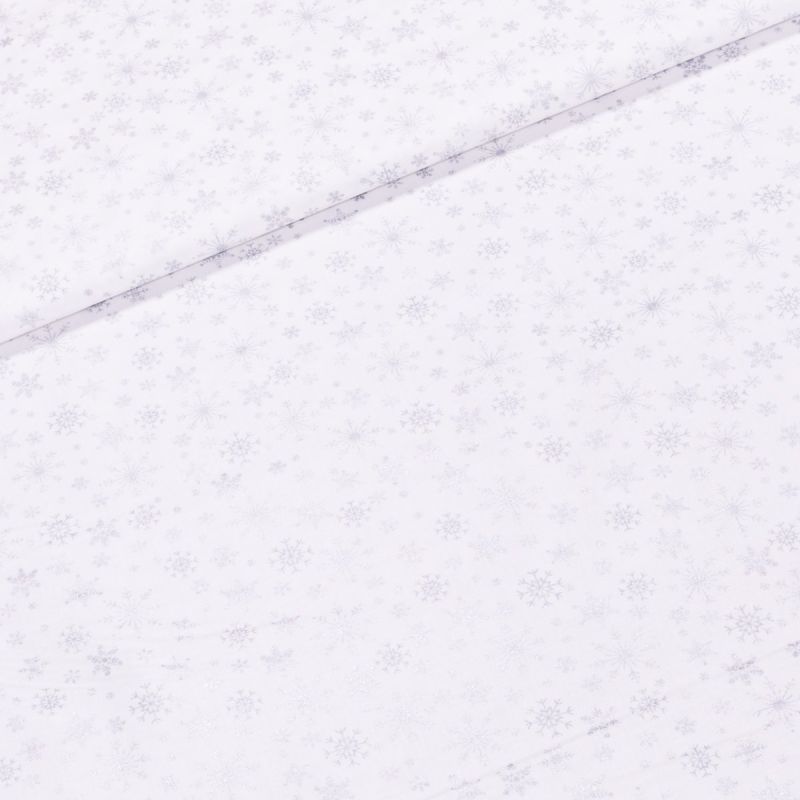 Bavlněné plátno vánoční 1612202-12, stříbrné vločky na bílé, š.150cm (látka v metráži)