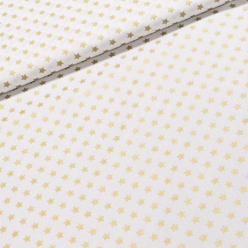 Bavlněné plátno vánoční 20704-051 zlaté hvězdičky na bílé, š.140cm (látka v metráži)