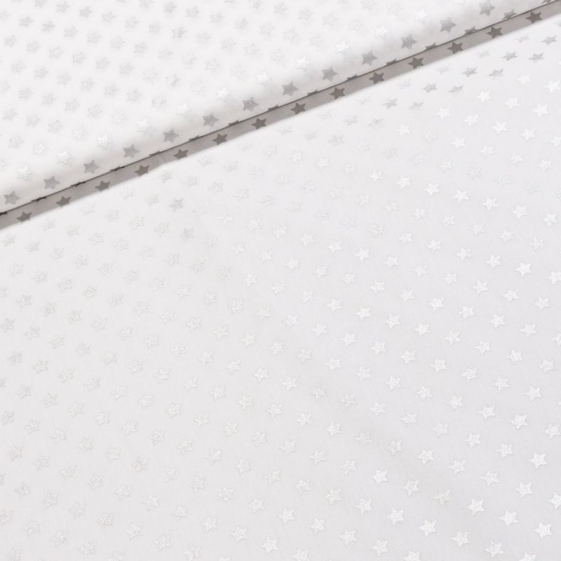 Bavlněné plátno vánoční 20704-151 stříbrné hvězdičky na bílé, š.140cm (látka v metráži)