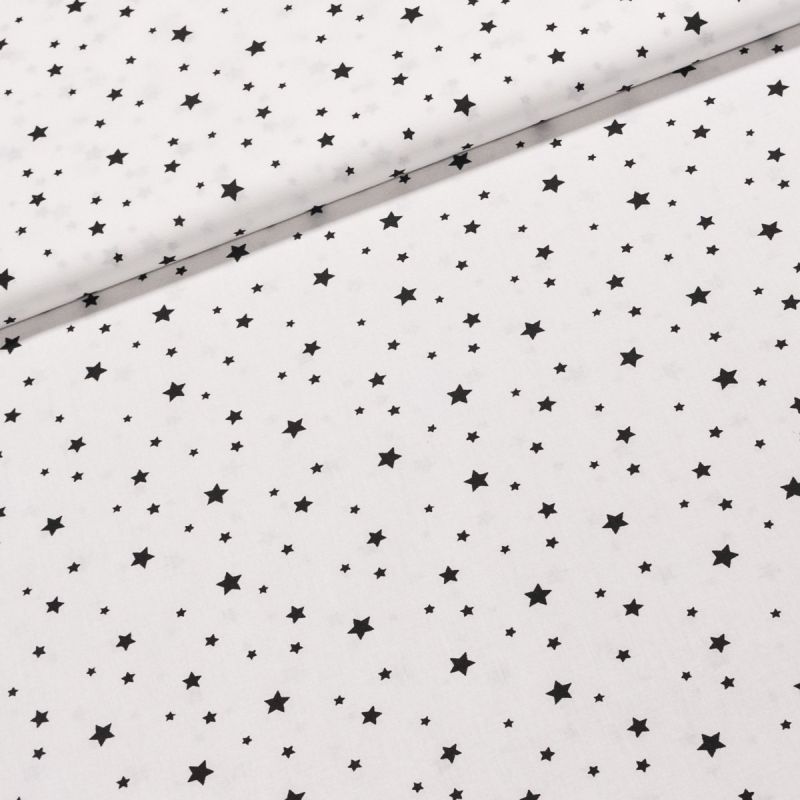 Bavlněné plátno ZETOILE 25B černé hvězdičky na bílé, š.150cm (látka v metráži)
