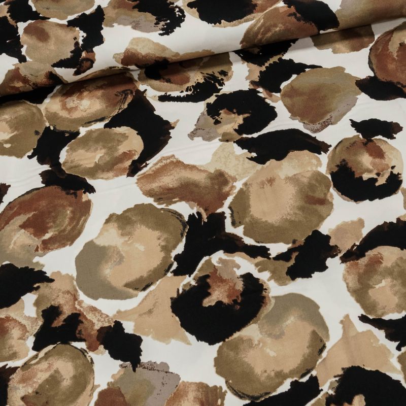 Bavlněný satén / šatovka PC2454-520, černo-béžové fleky, š.145cm (látka v metráži)