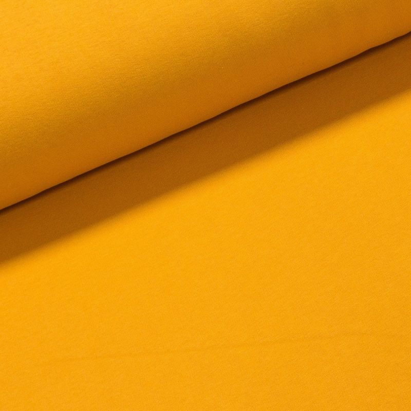 Bavlněný úplet TEPLÁKOVINA 6-19021 jednobarevná uni hořčicová, počesaná, š.180cm (látka v metráži)