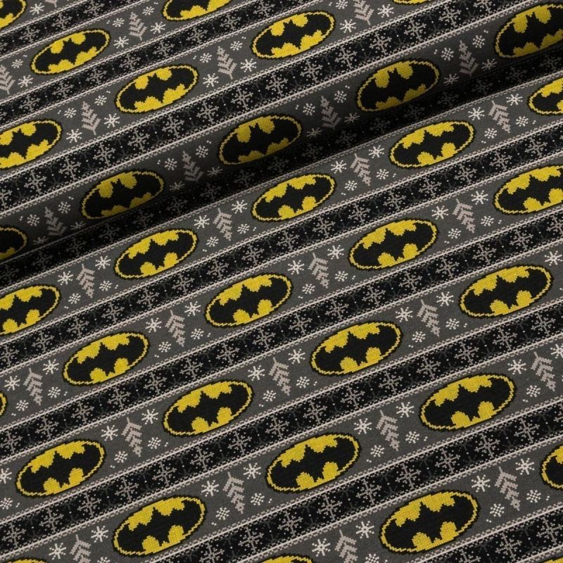 Bavlněný úplet TEPLÁKOVINA 8889154 BATMAN vánoce, žluto-šedá, š.180cm (látka v metráži)