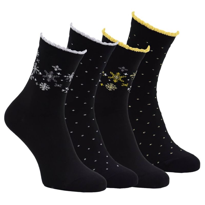 Ponožky zdravotní 6102423, vločky Vánoční mix, klasické, bez gumiček, dámské, 4 páry (více velikostí)
