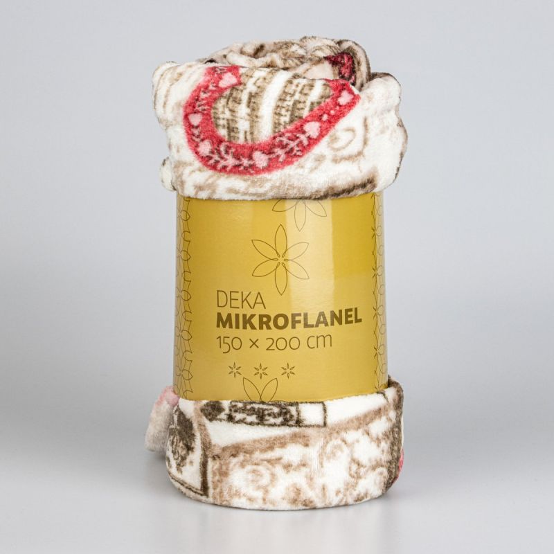 Deka z mikroflanelu QUENTIN QK-147 růžovo-hnědá srdce, 150x200cm