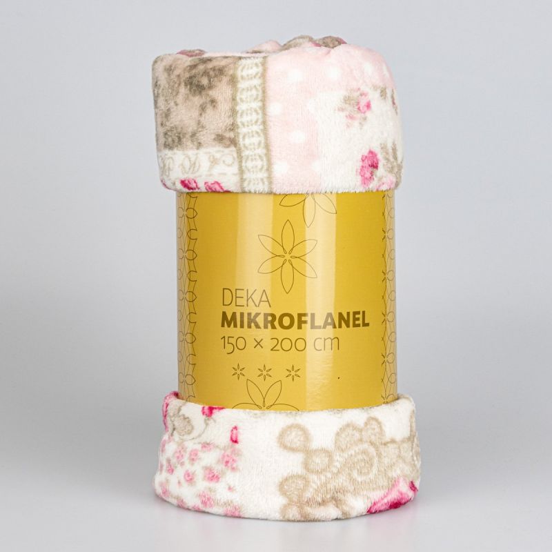 Deka z mikroflanelu QUENTIN QK-148 růžový patchwork, 150x200cm