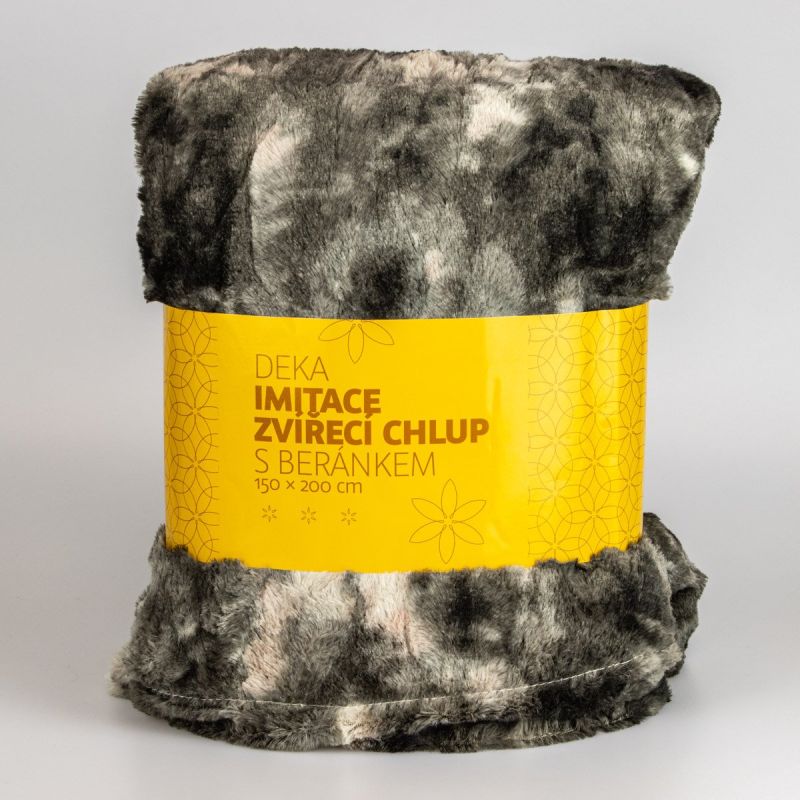 Deka z mikroflanelu QUENTIN QK-151, imitace zvířecí srsti s beránkem, tmavě šedá, 150x200cm