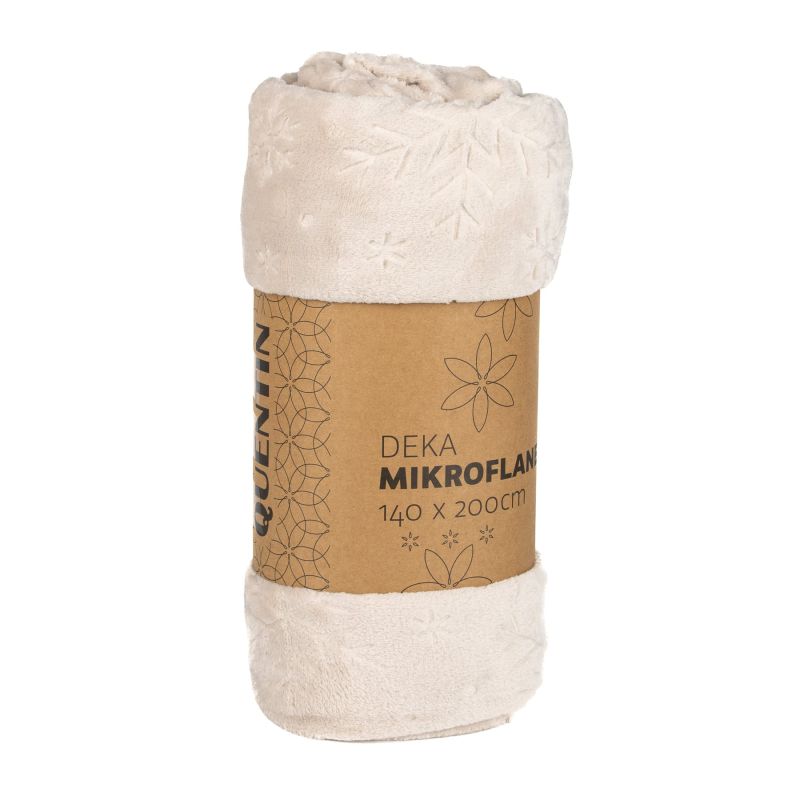Deka z mikroflanelu vánoční QK-223, vytlačený vzor vločky, smetanová, 150x200cm