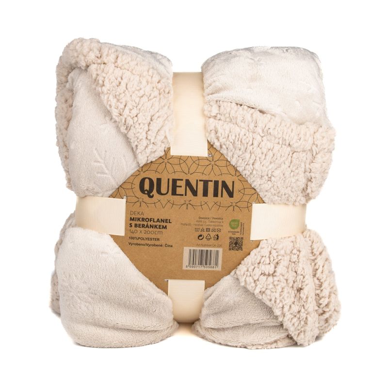 Deka z mikrovlákna vánoční QK-226, vytlačené vločky, smetanová s beránkem 150x200cm