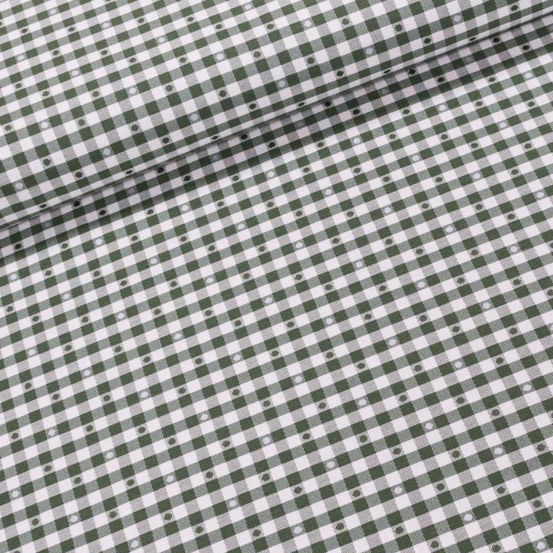 Dekorační látka / ubrusovina, zelená kostka s puntíky, šířka 140cm (látka v metráži)
