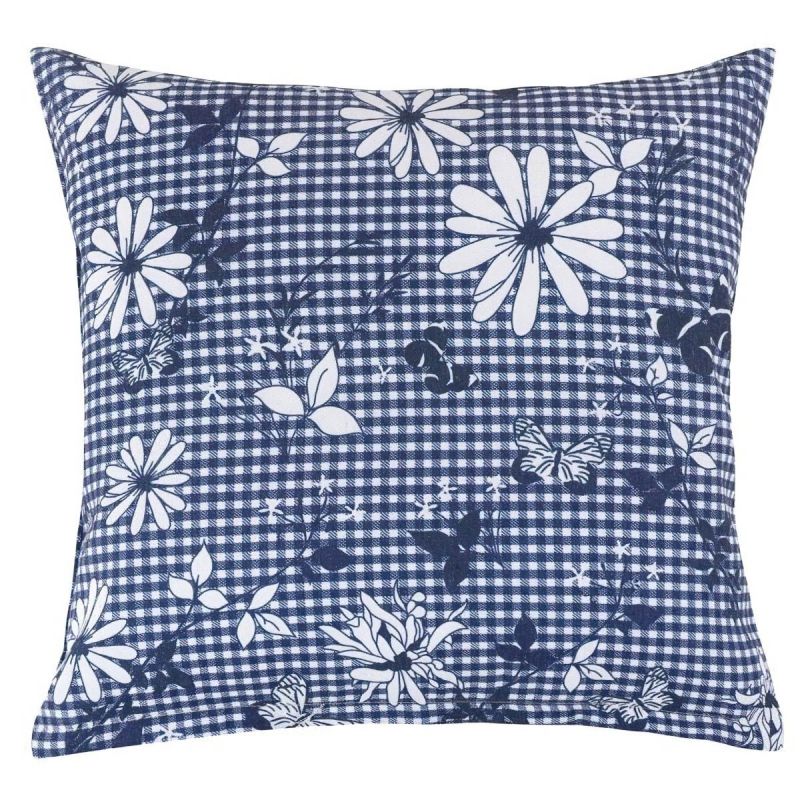 Dekorační polštářek DITA 410, MODRÁ KOSTIČKA S KVĚTEM, 45x45cm