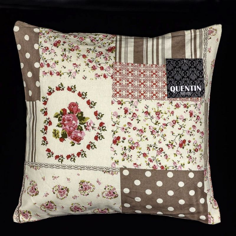 Dekorační polštářek VINTAGE QK-062 starorůžový patchwork, 40x40cm