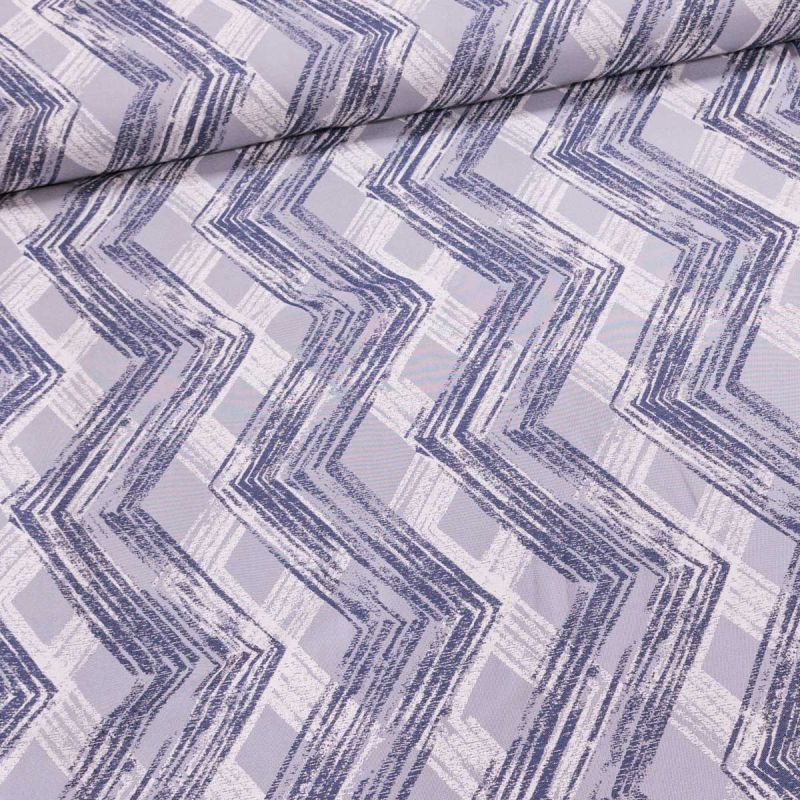 Dekorační závěs, 148/34, šedo-modrý zig zag vzor, šířka 140cm (látka v metráži)