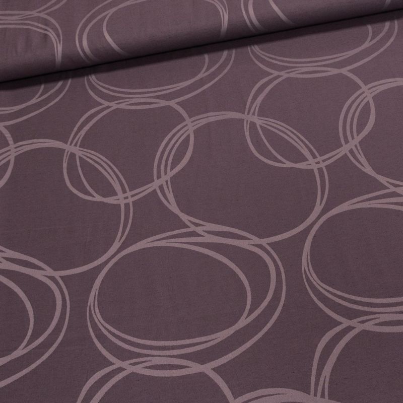 Dekorační závěs, béžové kruhy na hnědé, šířka 140cm (látka v metráži)