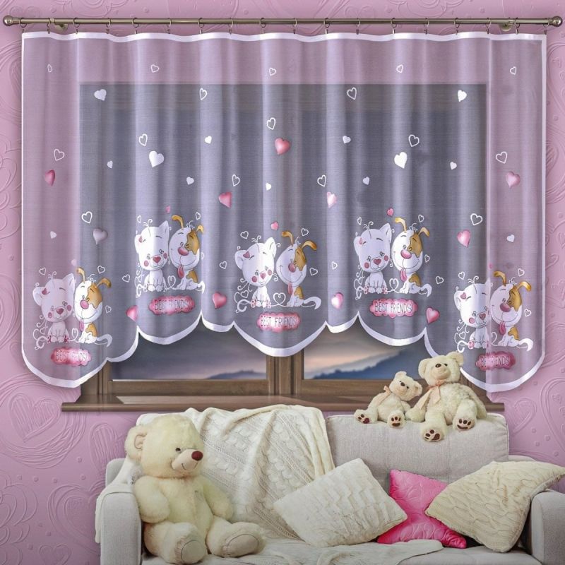 Dětská kusová záclona s řasící páskou BEST FRIENDS, vícebarevná, výška 150 cm x šířka 300 cm (na okno)