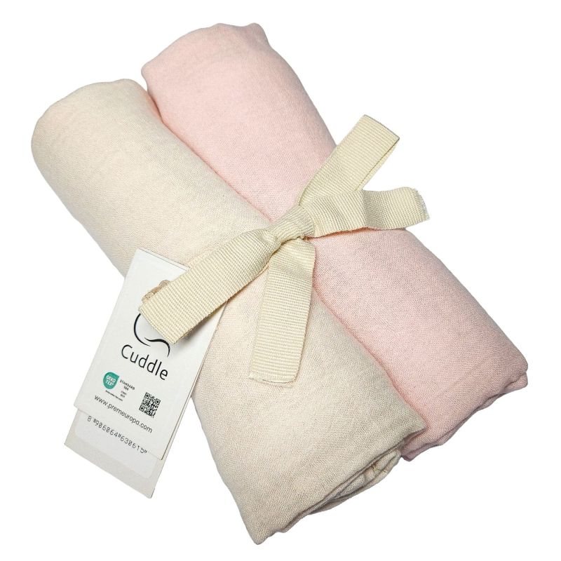 Dětské bavlněné látkové / mušelínové pleny MUŠELÍN cream+pink, smetanová a růžová, 130g/m2, 70x70cm, 2 kusy v balení