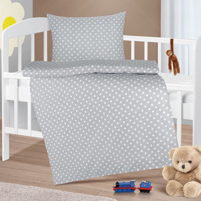 Dětské povlečení do postýlky PUNTÍK ŠEDÁ BÍLÁ, bavlna hladká, 90x135cm + 45x60cm