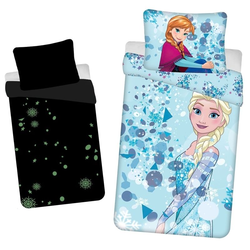Dětské povlečení FROZEN LIGHT BLUE 02 (LEDOVÉ KRÁLOVSTVÍ) SVÍTÍCÍ EFEKT, světle modré, bavlna hladká, 140x200cm + 70x90cm 