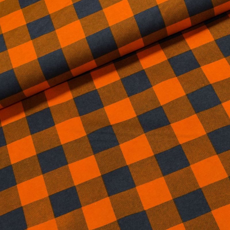 Flanel bavlněný K-07 oranžovo-šedá kostka, š.150cm (látka v metráži)