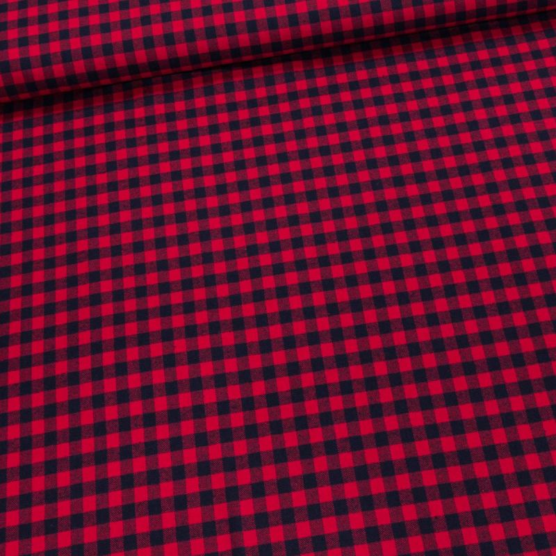Flanel směsový tkaný / oboustranný, červeno-černá kostička, š.150cm (látka v metráži)