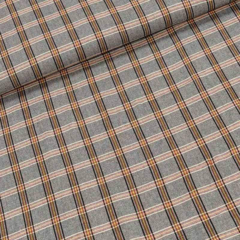 Flanel tkaný / barchet, oboustranný 34, šedo-červeno-žluté káro, š.150cm (látka v metráži)