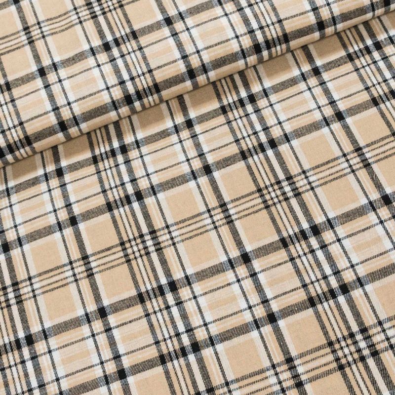 Flanel tkaný / barchet, oboustranný 8, béžovo-černé káro, š.150cm (látka v metráži)